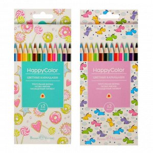 Карандаши цветные 12 цветов BrunoVisconti Happycolor, трёхгранные, МИКС