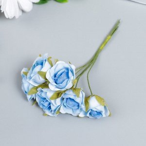 Цветы для декорирования "Роза Амадеус" голубой 2 оттенка 1 букет=6 цветов 10 см