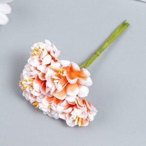 Цветы для декорирования "Пион Лоллипоп" 1 букет=6 цветов бело-оранжевый 9 см