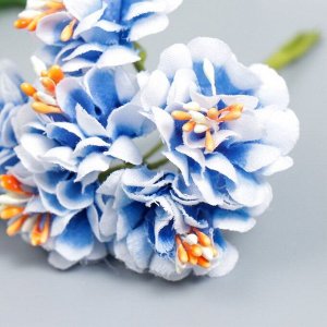 Цветы для декорирования "Пион Лоллипоп" 1 букет=6 цветов бело-голубой 9 см