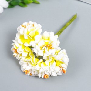 Цветы для декорирования "Пион Лоллипоп" 1 букет=6 цветов бело-жёлтый 9 см