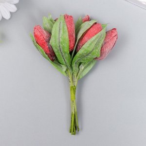 Цветы для декорирования "Заснеженные красные тюльпаны" 1 букет=6 цветов 14 см