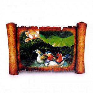 Картина объемная Утки - мандаринки и лотос 42,5 х 29,5см ХДФ