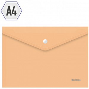 Папка-конверт на кнопке Berlingo ""Starlight"", А4, 180мкм, прозрачная оранжевая