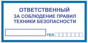 Табличка "Ответственный за соблюдение правил техники безопасности"