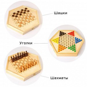 Настольная игра 3 в 1 ""Интеллектуал"": шахматы, уголки, шашки