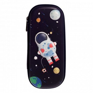Пенал школьный на молнии "Космонавт в открытом космосе", 3D, чёрный