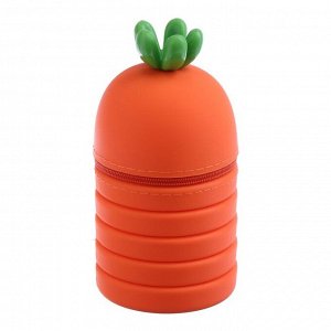 Пенал-тубус складной школьный на молнии силиконовый "Морковка", оранжевый