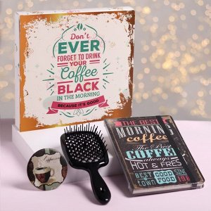 Подарочный набор «Кофе», 3 предмета: зеркало, массажная расчёска, ежедневник, рисунок МИКС