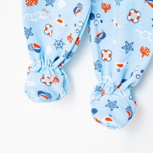 Ползунки детские «Полоска с якорем», цвет голубой, рост 56 см