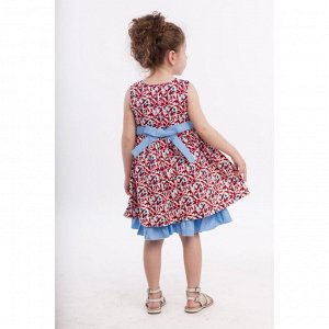 Платье для девочки, рост 92 см, цвет красный (голубой пояс)