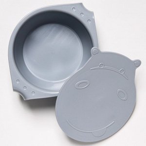 Детская тарелка Hello, Hippo! с крышкой, цвет серый