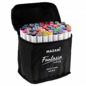 Набор двухсторонних маркеров для скетчинга Mazari Fantasia White, 48 цветов, чехол на молнии