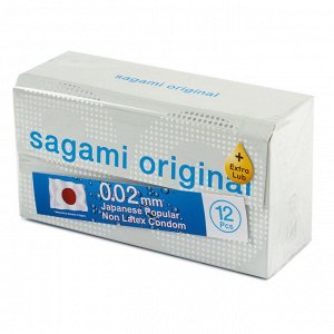 Презервативы полиуретановые Sagami "Увеличенные EXTRA LUB" 0.02 (12 шт, Япония)