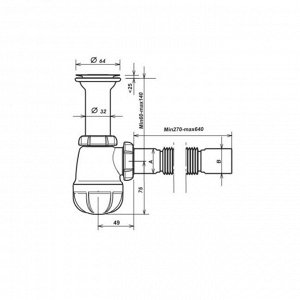 Сифон для раковины Aquant, 1 1/4", с удлиненной горловиной , с гибкой трубой 40х40/50 мм