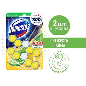 Domestos Power 5 блок для унитаза Свежесть лайма, защита от микробов и налета 2х55 гр