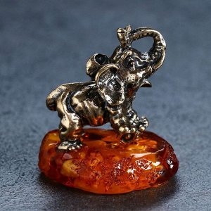 Сувенир "Слон", 4,5х5 см, латунь, янтарь