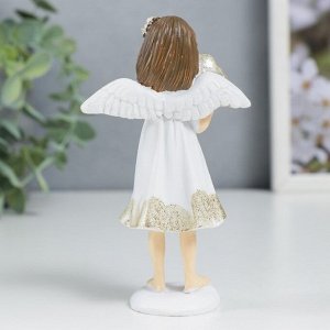 Сувенир полистоун &quot;Ангелочек-девочка в белом  платье с сердечком&quot; блеск 11х6,4х3,3 см  7788559