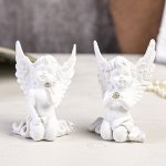 Сувенир полистоун &quot;Белоснежный ангел с шариком из страз сидит&quot; МИКС 8х6х2,5 см