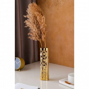 Ваза керамическая "Агата-цветы", настольная, сквозная резка, булат, золото, 26 см