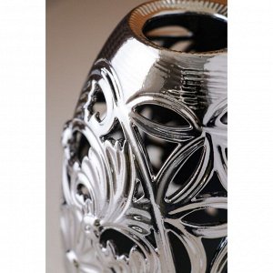 Ваза керамическая "Евро-цветы", настольная, сквозная резка, булат, серебро, 21 см