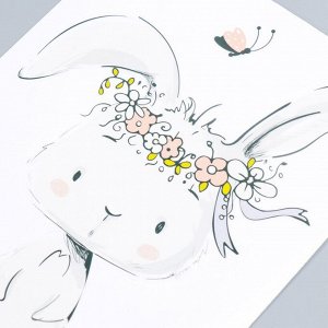 Наклейка пластик интерьерная цветная "Белый зайка с цветочным веночком" 26х19,5 см