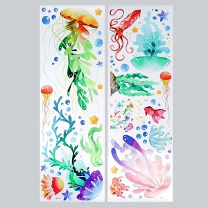 Наклейка пластик интерьерная цветная "Медузы акварель" набор 2 листа 30х90 см