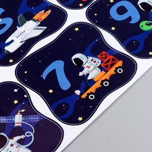 Наклейка пластик интерьерная цветная "Цифры и космонавты в космосе" 34х89 см