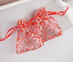 Мешочек подарочный &quot;Сердечки&quot; крупные, 7*9, цвет красный с серебром