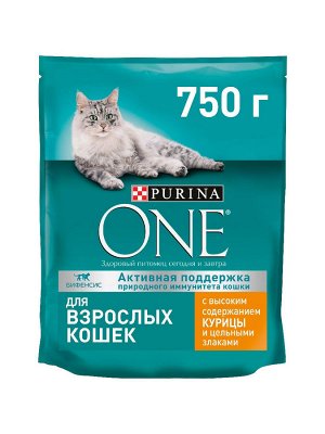 Сухой корм Purina ONE для взрослых кошек, с высоким содержанием курицы и цельными злаками, 750 г