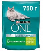 Сухой корм PURINA ONE для взрослых домашних кошек, с индейкой и цельными злаками, 750 г