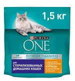 PURINA ONE Корм для стерил. кошек сухой, курица и цельные злаки,1.5кг