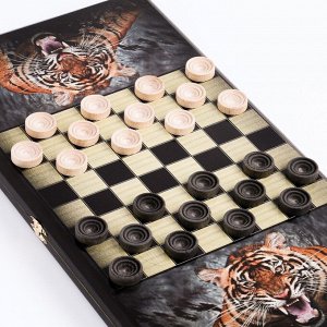 Нарды "Оскал тигра", деревянная доска 50 x 50 см, с полем для игры в шашки