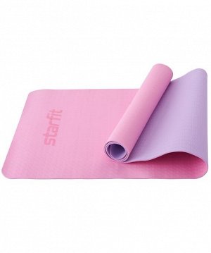 Коврик для йоги и фитнеса FM-201, TPE, 173x61x0,4 см, розовый пастель/фиолетовый пастель