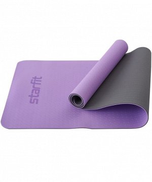 Коврик для йоги и фитнеса FM-201, TPE, 173x61x0,6 см, фиолетовый пастель/серый
