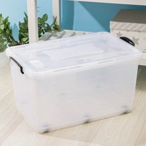 Контейнер для хранения с крышкой, 50 л, 61x39x32 см, на колёсиках, прозрачный