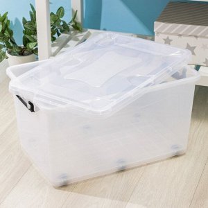 Контейнер для хранения с крышкой, 50 л, 61x39x32 см, на колёсиках, прозрачный
