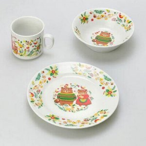 Набор посуды фарфоровый 3 предмета "Мишкины сказки", форма "Идиллия" (Беларусь)