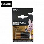 Батарейки мизинчиковые, элементы питания, комплект 2 штуки  Duracell Simply LR03 AAA 1.5V