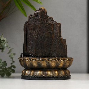 Фонтан настольный от сети, подсветка "Золотой Будда на троне из скалы" 28х20,5х20,5 см