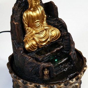 Фонтан настольный от сети, подсветка "Золотой Будда на троне из скалы" 28х20,5х20,5 см