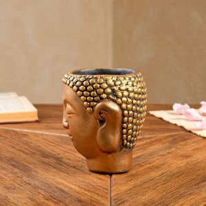 Фигурное кашпо "Голова Будды", золотистое, 0.4 л, 13.5х11х12 см