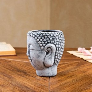 Фигурное кашпо "Голова Будды", серое, 0.4 л, 14х12х12.5 см