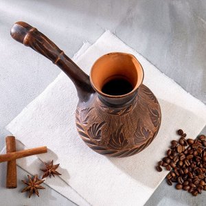 Турка для кофе "Узор", декор, красная глина, 0.65 л, ручная работа