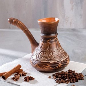Турка для кофе "Узор", ангоб, красная глина, 0.65 л, ручная работа
