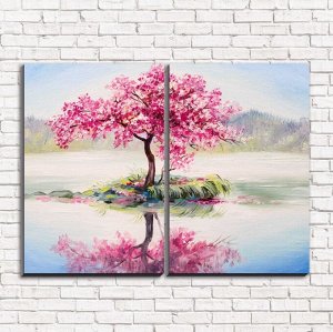 Модульная картина Дерево розовое живопись арт. 2-1