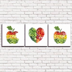 Модульная картина Фруктовое яблоко и овощное сердце арт. 3-3