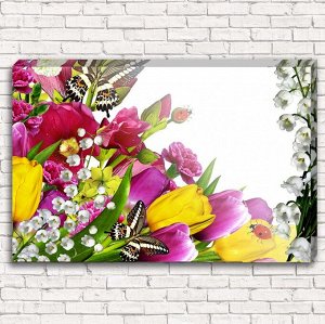 Фотокартина Букет цветов с бабочками арт. 1-1