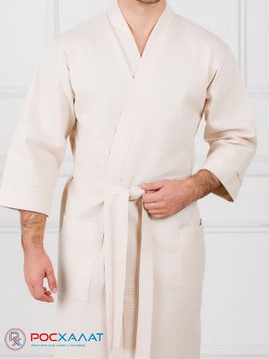 Мужской укороченный вафельный халат с планкой В-05 (31)