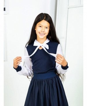 Синяя школьная блузка с шифоном для девочки Цвет: синий